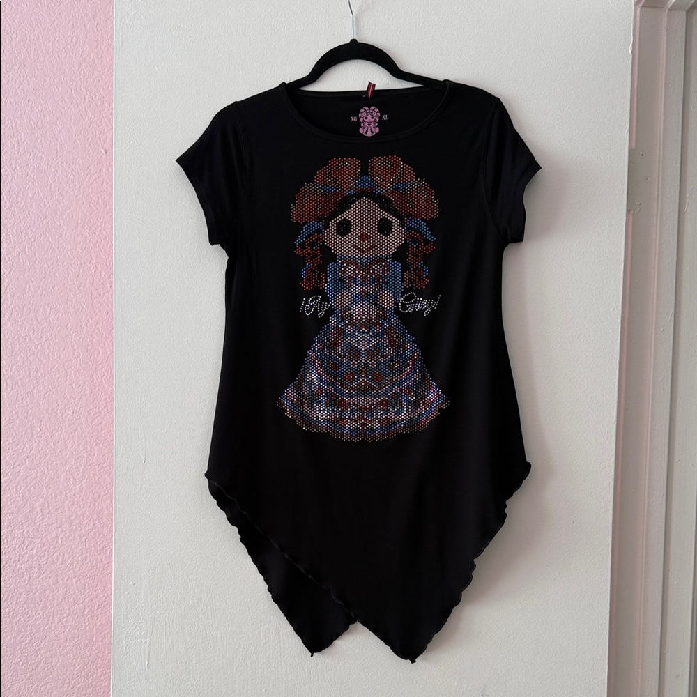 Black Graphic Lele Women rhinestones Top